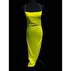 SER.O.YA CELINO SILK DRESS, SQUARE NECK THIN STRAPS NEON LIME SUMMER RESORT SM